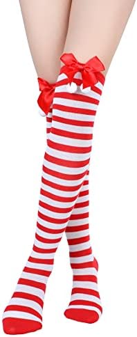 Christmas Thigh High Socks with Red Bell Knee High Stockings