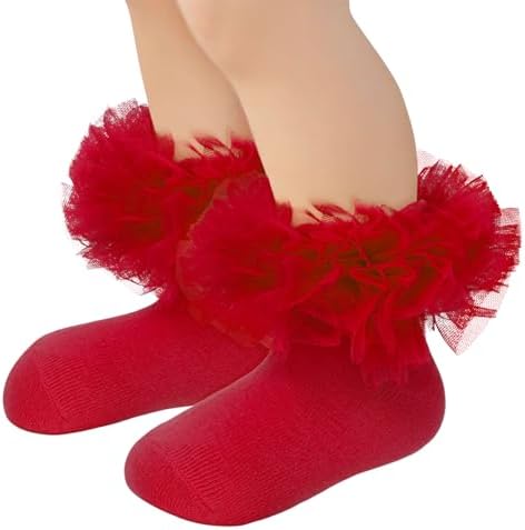 Red Ruffle Socks for Toddler Girls 2T-3T Baby Lace Frilly Socks