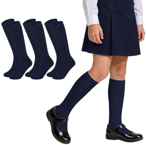 Navy Blue Knee High Socks for Girls 6-8 Years School Socks
