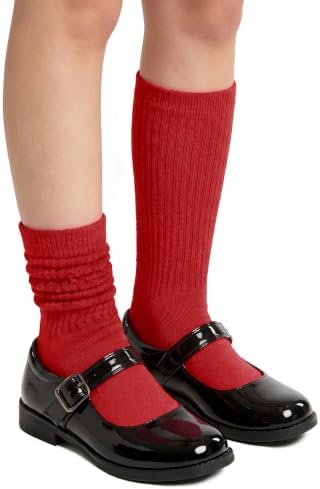 Girls Scrunch Knee High Socks Red School Uniform Slouch Sock